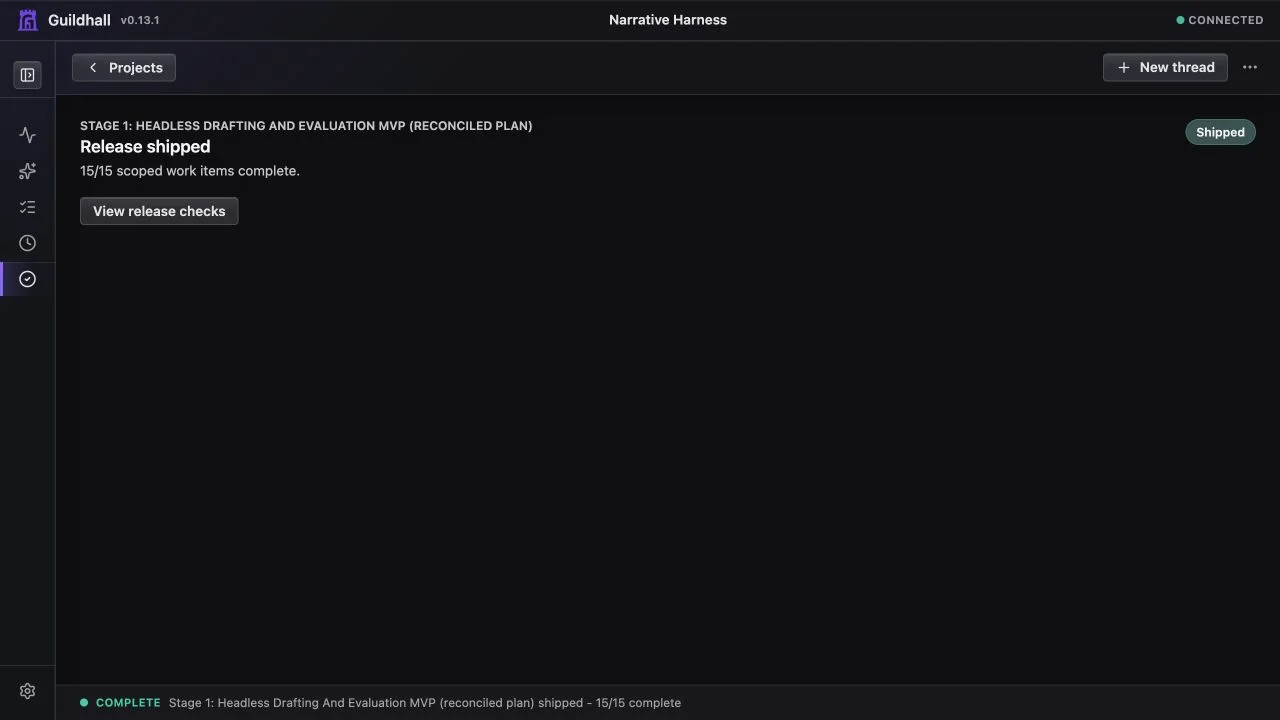 Guildhall 0.13.x Release view showing a shipped release receipt.