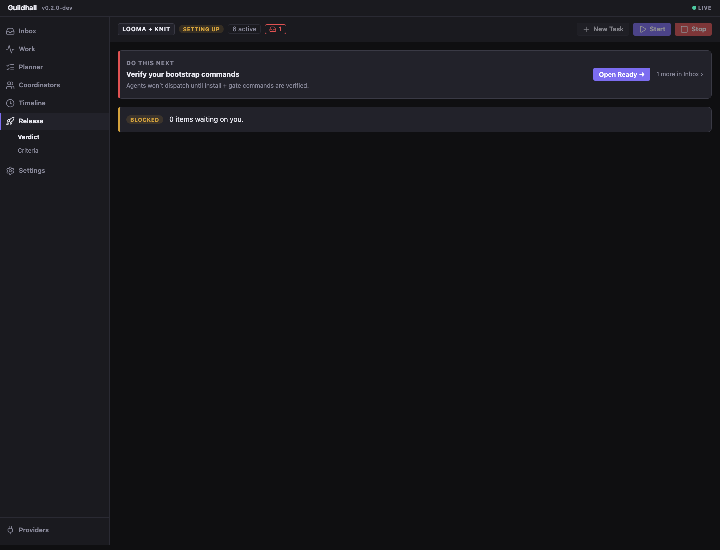 Guildhall release view showing readiness checks and remaining blockers.